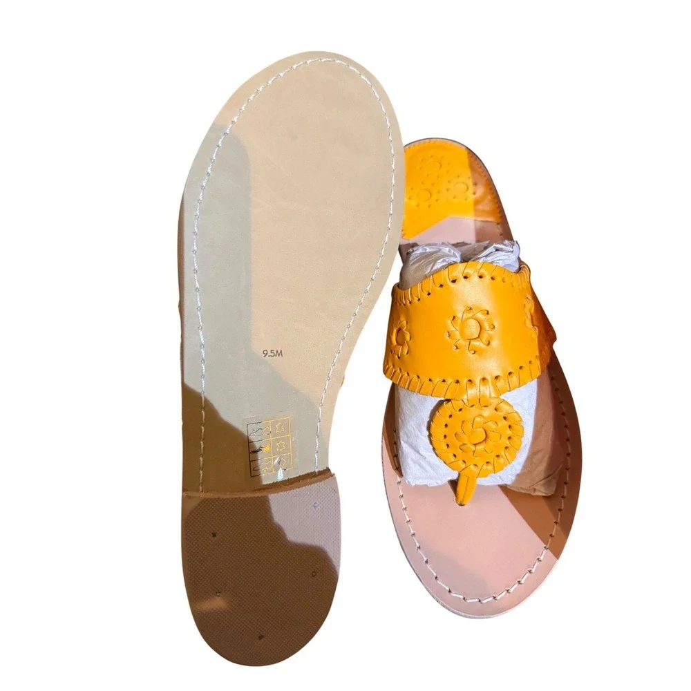 Jack Rogers Jacks‎ Flat Sandal Mango Yellow Leather Whipstitch Womens 7.5